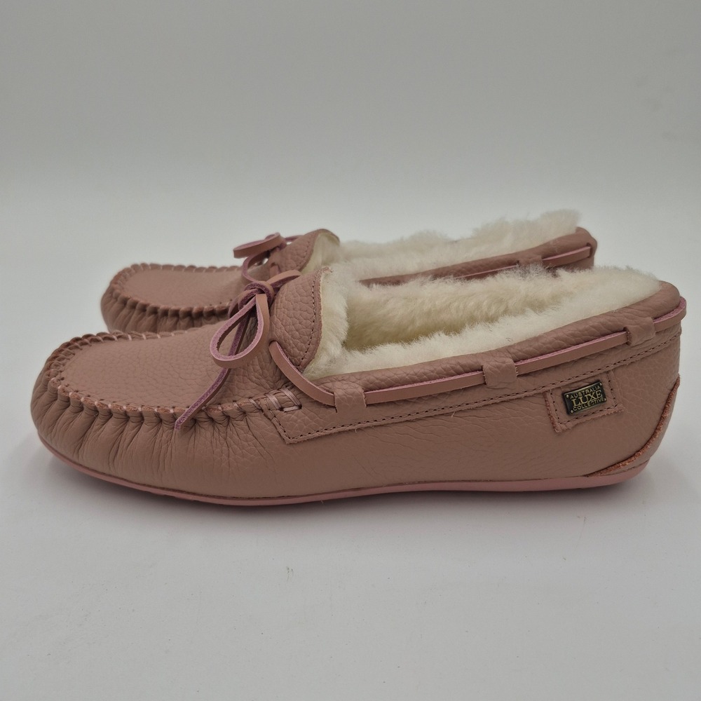 Australia Luxe Collective Pink Pebbled Leather Shearling Moccasin Slippers 9
